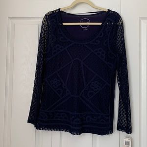 Womens Navy Crochet Detail Top